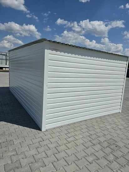 Garaż blaszany 3x5 RAL biały + dach i brama antracyt