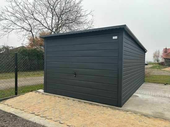 Garaż blaszany 3x5 grafitowy jednospadowy brama uchylna
