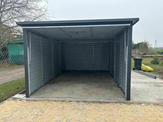 Garaż blaszany 3x5 grafitowy jednospadowy brama uchylna