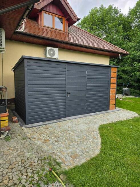 Schowek ogrodowy 5x3 jednospadowy ciemny grafit + ażury