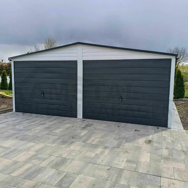 Garaż blaszany 6x5 dwustanowiskowy biały + grafit