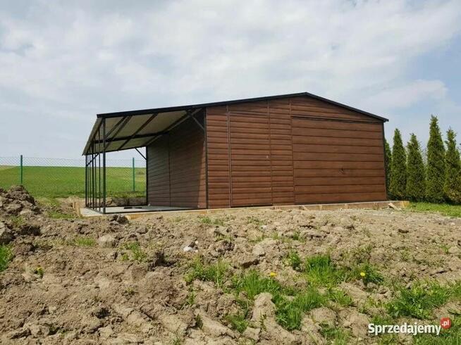 Garaż blaszany 5x7 drewnopodobny + wiata 3x7