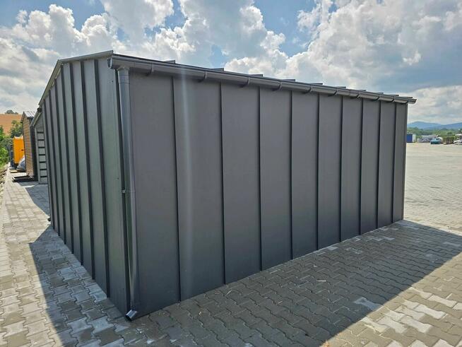 Garaż blaszany 4x6 na rąbek grafitowy brama uchylna