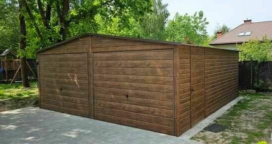 Garaż blaszany 6x5,8 drewnopodobny dwustanowiskowy dwuspadowy