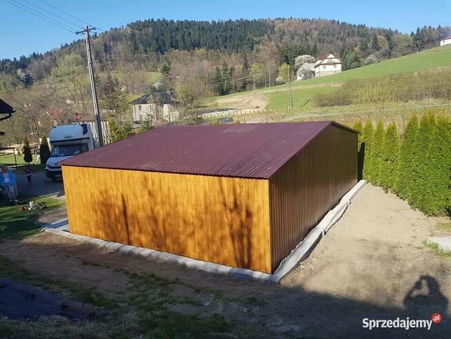 Garaż blaszany 8x7 drewnopodobny dwustanowiskowy
