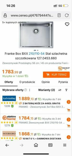 Zlewozmywak FRANKE BOX BXX 210/110-54