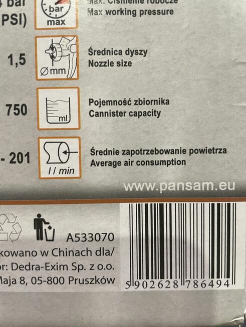 Pistolet lakierniczy PANSAM A533070 dolny zbiornik
