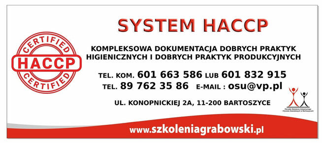 Szkolenia BHP, instrukcja ppoż., HACCP, ORZ, HACCP