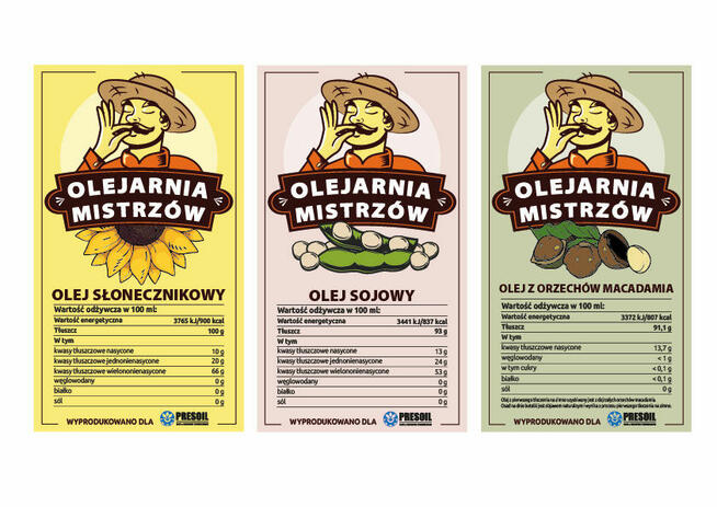 Prasa ślimakowa na zimno, olej słonecznikowy , sojowy