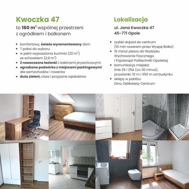 Tanie pokoje dla studentów lub par •Kwoczka 47 •blisko PO WF