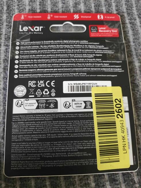 Karta Pamięci 128GB SD do Aparatu Kamery Lexar Professional