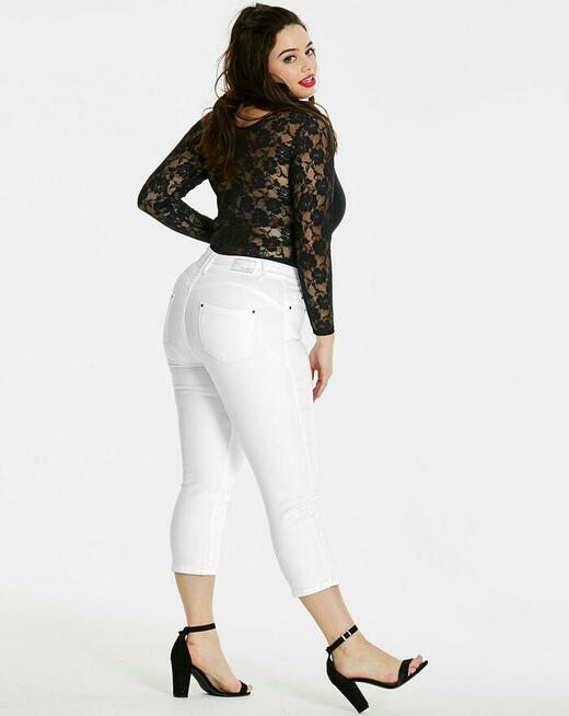 48 Spodnie Jeansy Simply Be białe Denim elastyczne 96-100 cm