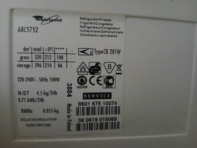 Lodówka chłodziarko zamrażarka Whirlpool 185 x 60 energy A+