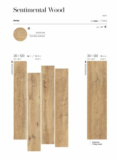Stopnica na schody 120x30 płytki drewnopodobne Sentimental