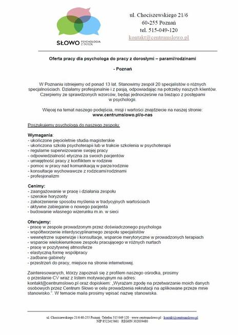 Psycholog do pracy z dorosłymi, parami, rodzinami