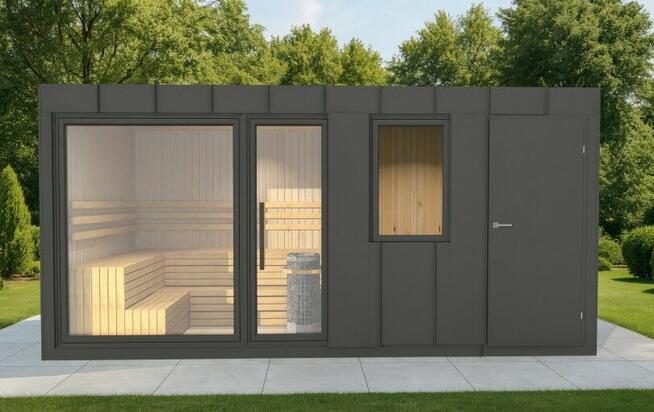 Sauna ogrodowa z pomieszczeniem gospodarczym – producent