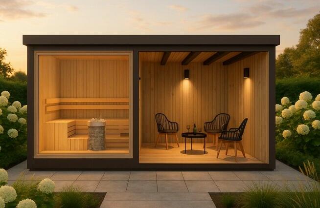 Sauna ogrodowa z wiatą - 500x245x230cm - realizacja