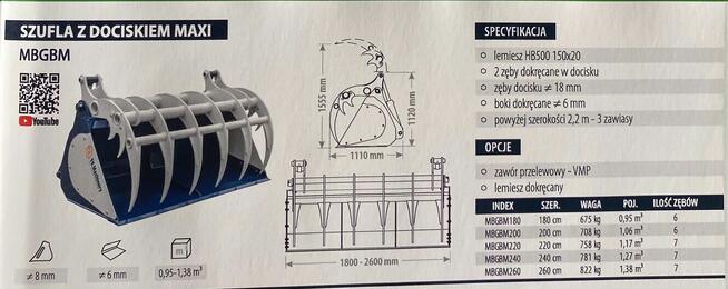 Łyżko-krokodyl łyżka szufla z dociskiem FK MACHINERY 1m-2,6m