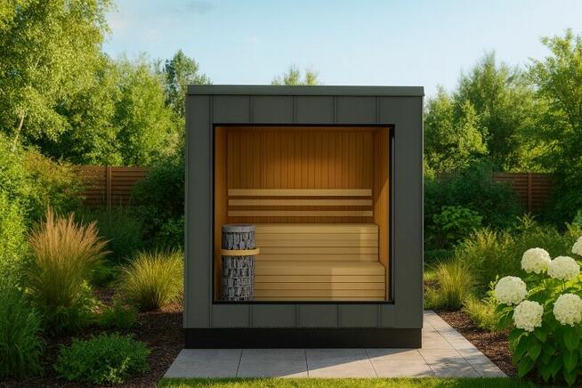 Nowoczesna sauna ogrodowa 220x220 – projekt, wykonanie