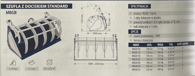 Łyżko-krokodyl łyżka szufla z dociskiem FK MACHINERY 1m-2,6m