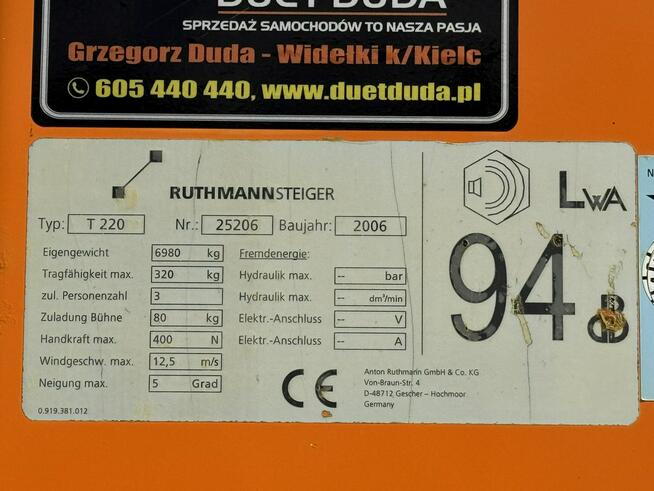 Mercedes Vario 814 D 4x4 Zwyżka RUTHMANN STEIGER T220 Podnośnik Koszowy Zwyżka Wysokość Podnoszenia