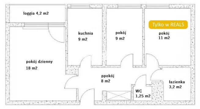 Trzypok., rozkł., sześć wind, zielono, przestrzeń