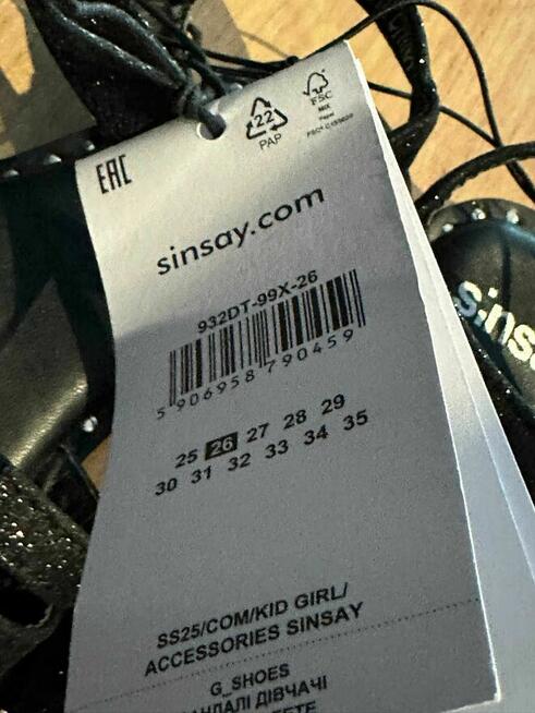 Czarne sandały dziewczęce Sinsay, rozmiar 26