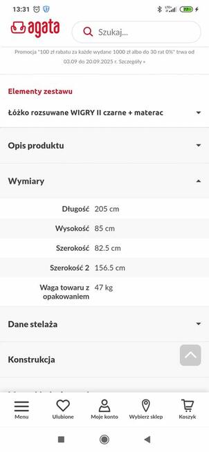 Sprzedam łóżko rozsuwane Wigry II