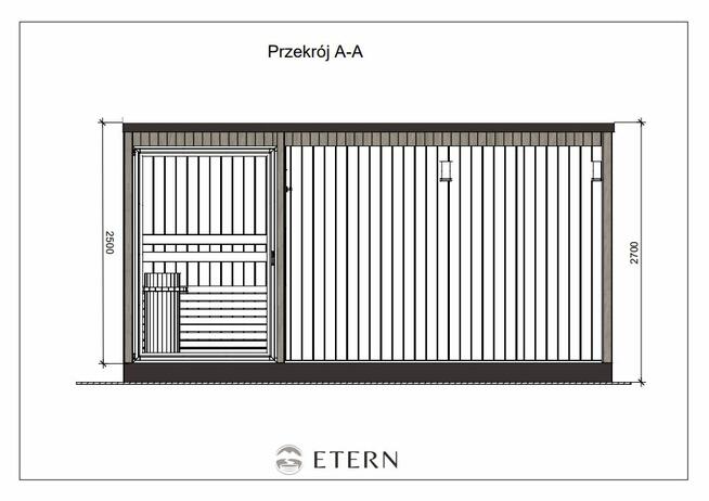 Sauna ogrodowa premium z wiatą - 500x245x230cm -wizualizacja