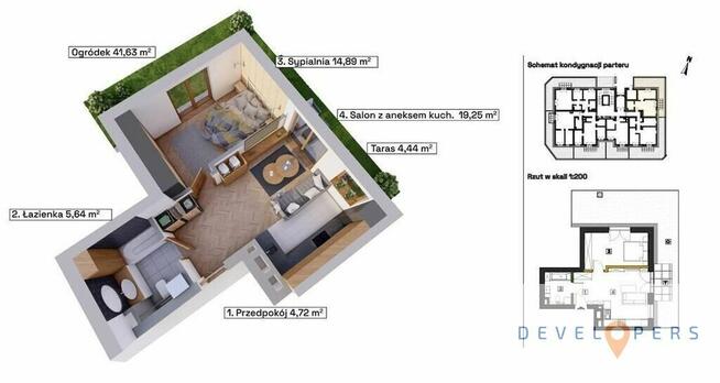 2 pokoje z ogródkiem 41 m2 I podłogówka I Hala gar