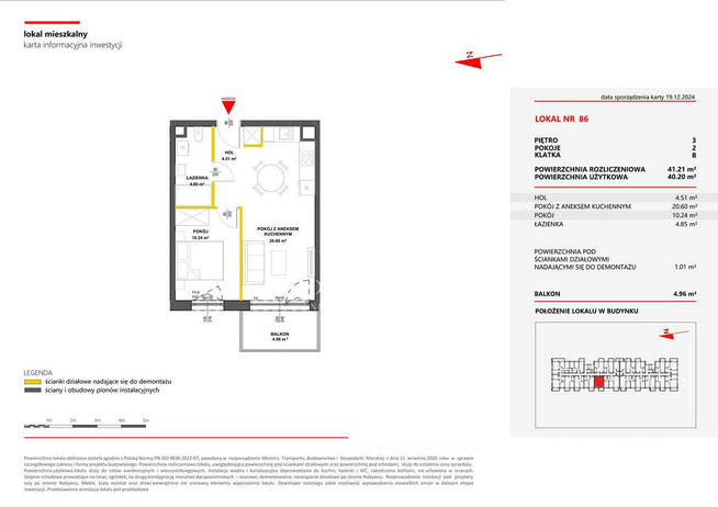 2 pokojowe mieszkanie 41,21 m2, stan deweloperski