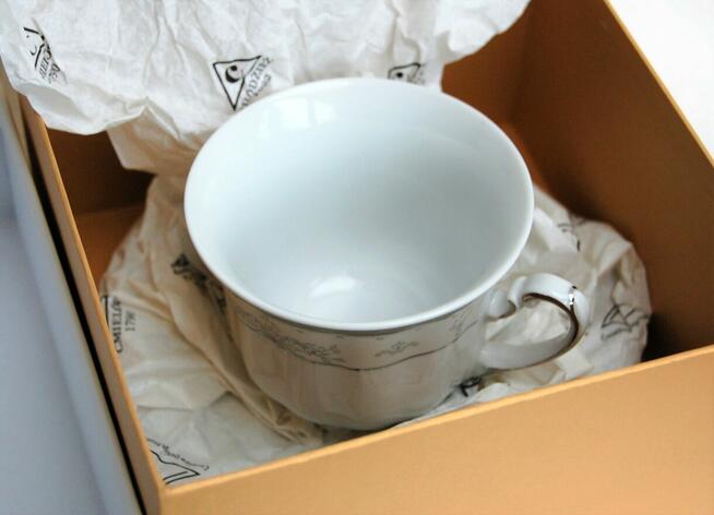 Srebrzona filiżanka ze spodkiem, BOLERO, porcelana Ćmielów