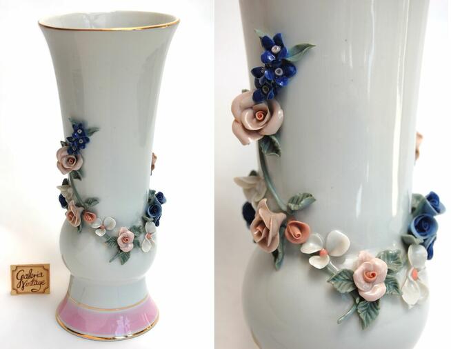 Wazon kwiaty relief ręcznie zdobiony, porcelana Ćmielów 60