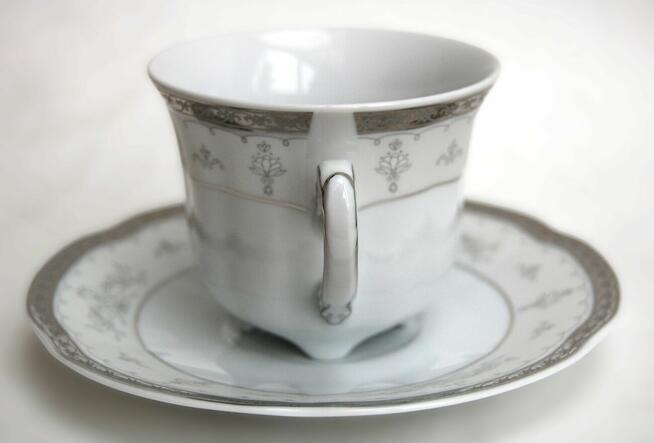 Srebrzona filiżanka ze spodkiem, BOLERO, porcelana Ćmielów