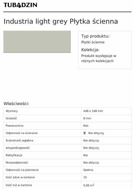 Płytki ścienne Tubądzin Industria Light Grey 44,8x14,8cm