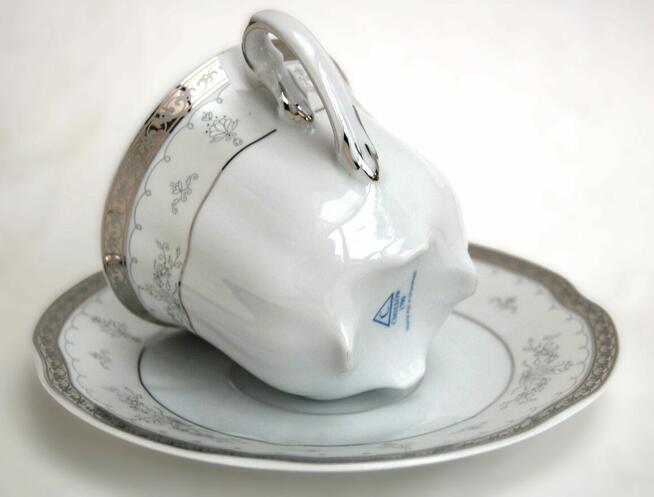Srebrzona filiżanka ze spodkiem, BOLERO, porcelana Ćmielów