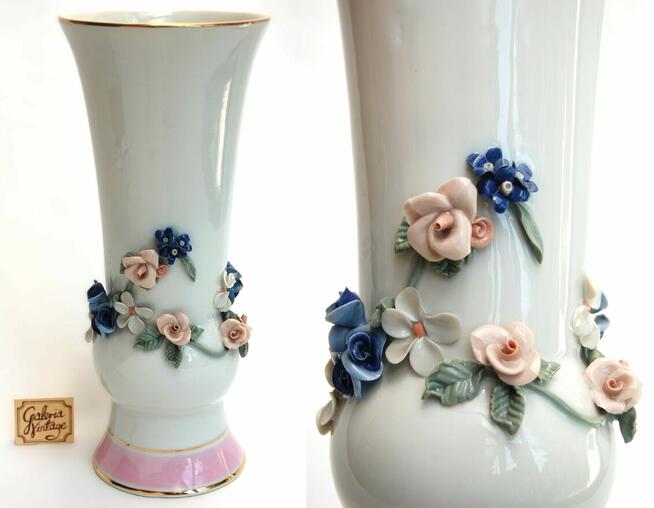 Wazon kwiaty relief ręcznie zdobiony, porcelana Ćmielów 60