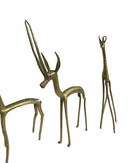 Zestaw figurek mosiężnych retro vintage, zwierzęta z Safari