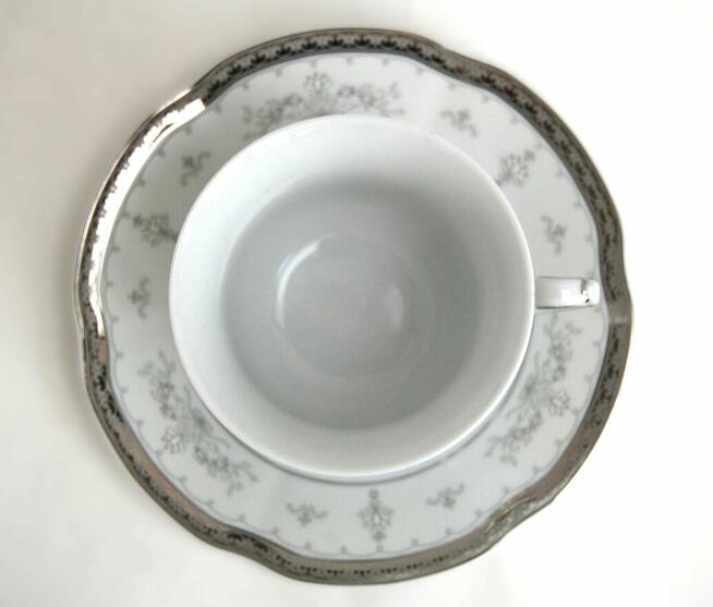 Srebrzona filiżanka ze spodkiem, BOLERO, porcelana Ćmielów
