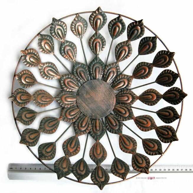 Szwedzka, ażurowa, metalowa patera indyjska w pawie pióra