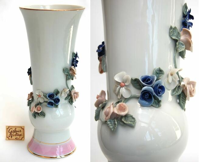 Wazon kwiaty relief ręcznie zdobiony, porcelana Ćmielów 60