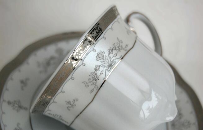 Srebrzona filiżanka ze spodkiem, BOLERO, porcelana Ćmielów