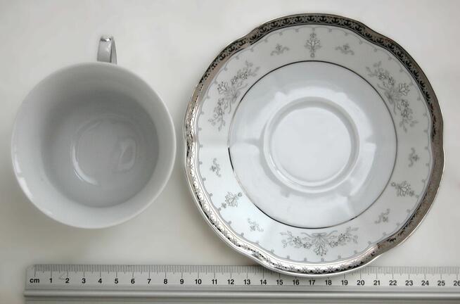 Srebrzona filiżanka ze spodkiem, BOLERO, porcelana Ćmielów