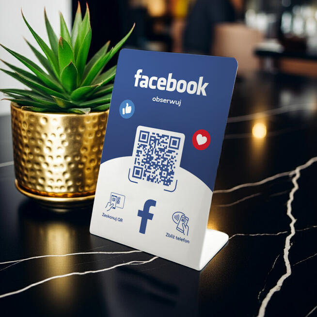 Stojak, prezenter z QR i NFC do Facebook