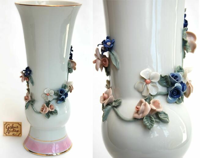 Wazon kwiaty relief ręcznie zdobiony, porcelana Ćmielów 60