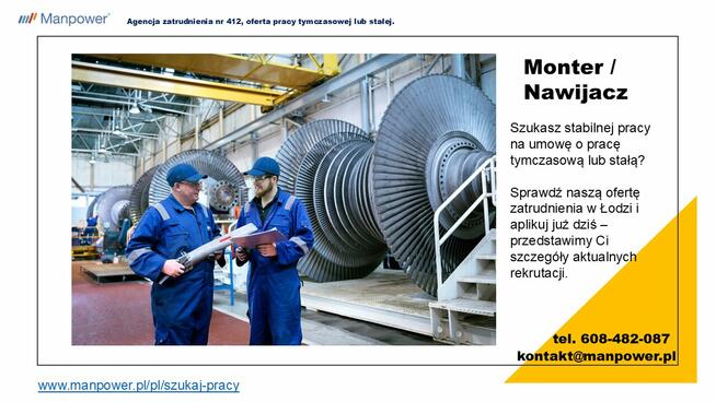 MONTER/ NAWIJACZ/ OPERATOR WÓZKÓW I SUWNIC