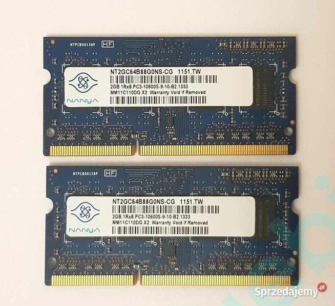 Zestaw 2x2GB RAM SODIMM Nanya DDR3 1333 MHz, darmowa wysyłka