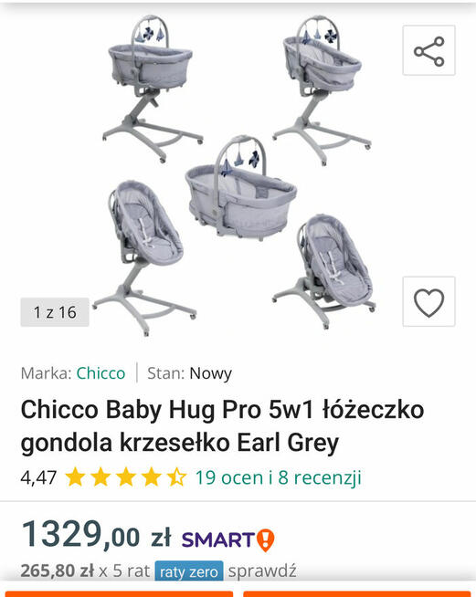 Chicco Baby Hug Pro 5w1 łóżeczko gondola krzesełko Earl Grey