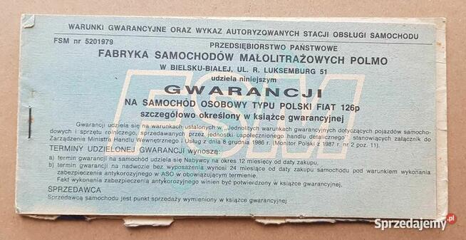 Instrukcja obsługi + książka gwarancyjna do Fiat 126p