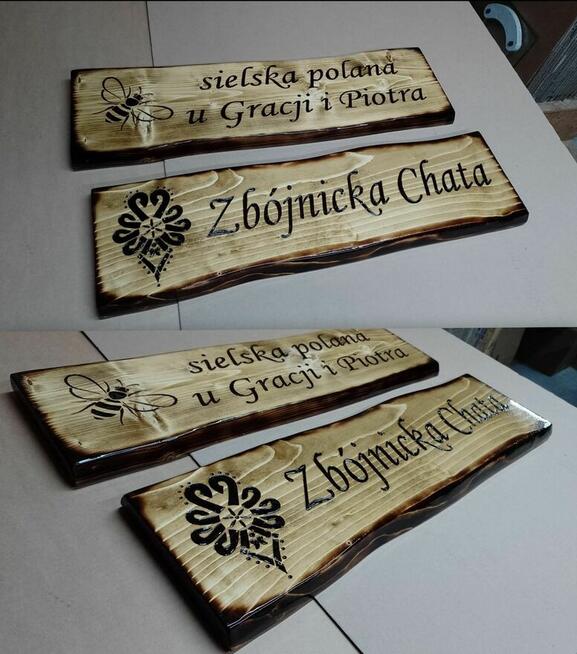 tablice informacyjne i reklamowe z drewna szyld karczma bar